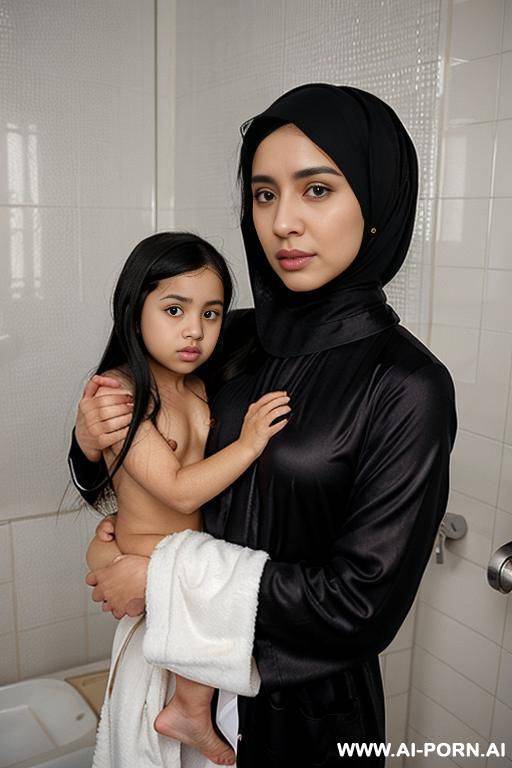 hijab wearing, nerdy, modest, prude, holding completely naked niece in arms - #main