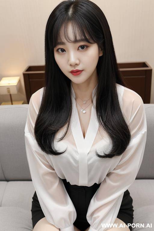 20대 한국 여성((흰 피부), 웃는 얼굴(흐르는 땀), 짧은 생 단발머리,완전 알몸, 큰 가슴, 마른 몸매, 안경, 야외, 보지 보여, 항문 보여 , 어깨와 무릎을 바닥에 대고 엉덩이를 들고 있는 자세(양손으로 항문 좌우 잡고 벌림) - #main