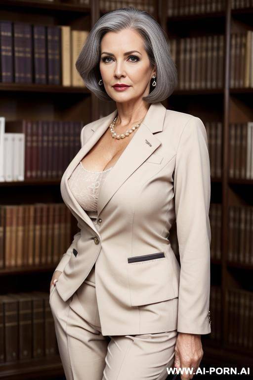 sexy gilf, beige pant suit, no glasses - #main
