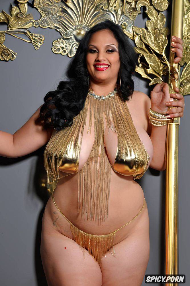 massive breasts, long wavy black hair, color photo, silver and gold jewellery - #main