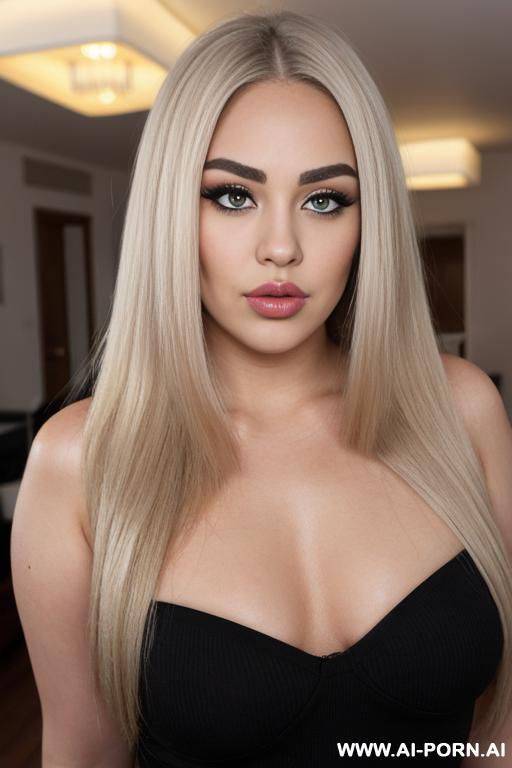 face view only. kissing lips, blonde straight hair, chubby rectanglar face, square jaw, dark eye shw and eyebrows. long nose. big eyelashes. straight, eyebrows. looking up . ((square jaw)) blowing - #main