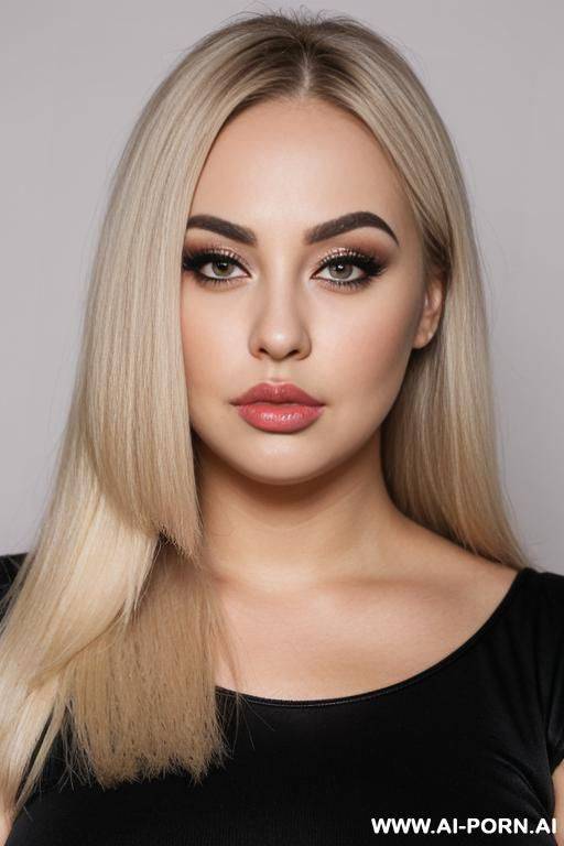 pouting lips, blonde straight hair, chubby rectangle shape face, dark eye shw and eyebrows - #main