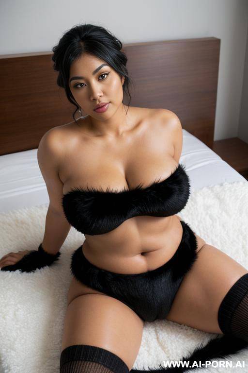 kawaii, ((highest thigh fuzzy stripped socks)), long knitted gloves, (big fuzzy scarf), big fluffy fuzzy crop top , very hairy pussy, fluffy crop top cover top, ((huge meaty inflated pussy)), spreading pussy, spreading legs, fuzzy ankle cuffs - #main
