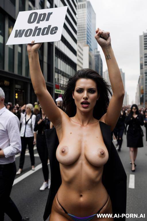 topmodel women protesting, topless, hands up, carrying a picture of a topless woman, lgbt - #main