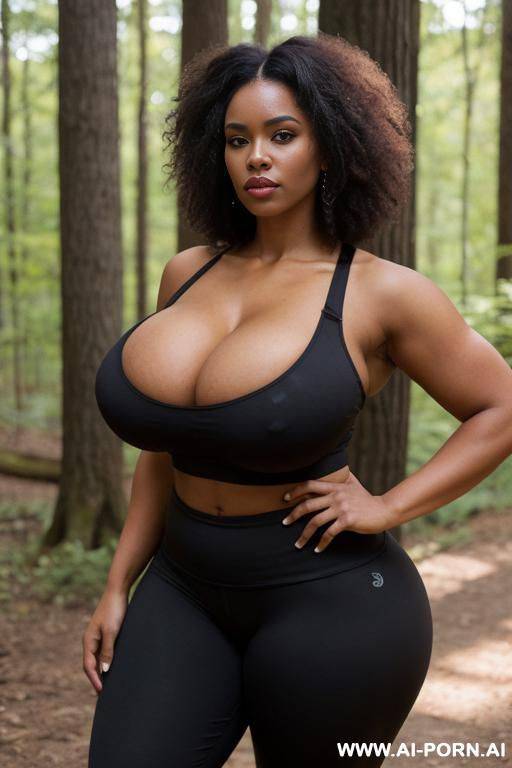 huge boobs, gigantic boobs, milf, in forest, bimbo, black hair, sexy afro woman, looking at the viewer angrily, afro, gigantic ass, - #main