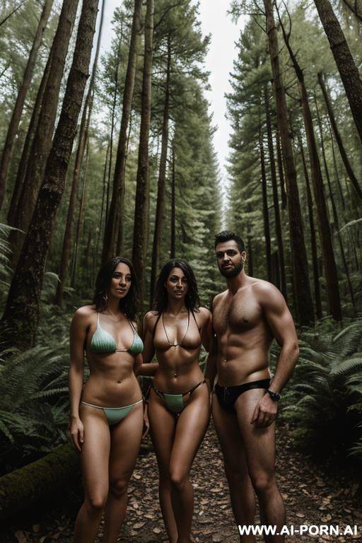 man and bikini woman in the forest, topless - #main