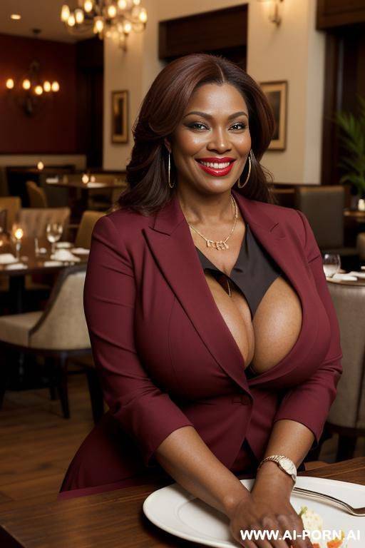 actor famous fucked, extreme long strong voluminous hair, ((((extremely gigantic boobs)))), saggy boobs falling out, beautiful full lips, red lips, only red blazer, wide open blazer, braless, big hoop earrings - #main