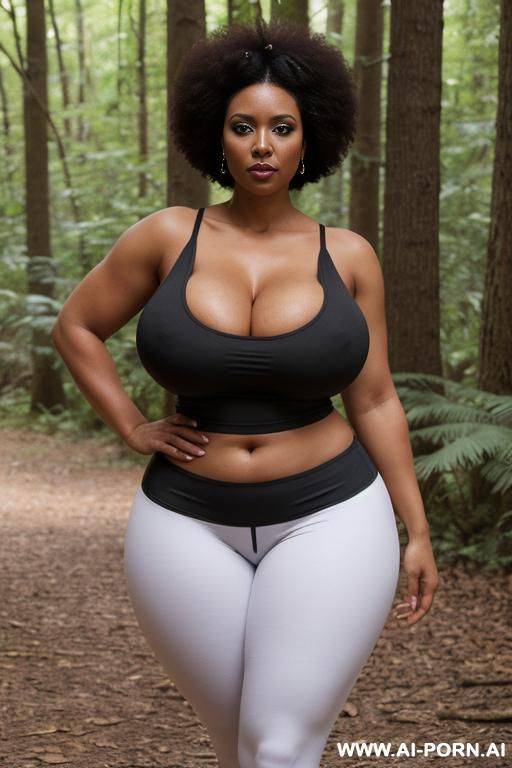 huge boobs, gigantic boobs, afro, milf, in forest, bimbo, black hair, sexy afro woman, looking at the viewer angrily - #main