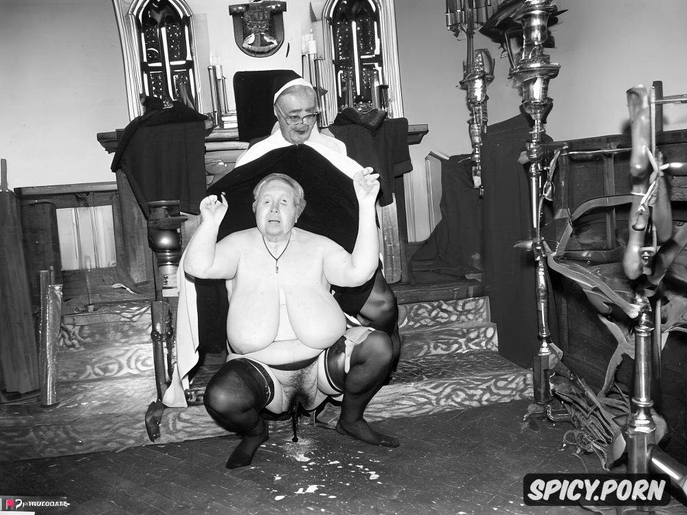 year old nun grandma, wrinkles, obese, stockings, girdle, glasses - #main