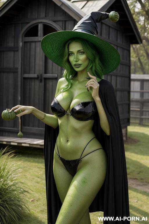 witch with green skin and a big hut. - #main