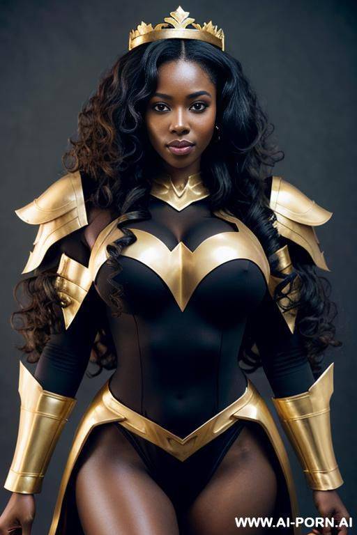 long curly hair; using a crown and a golden armor - #main