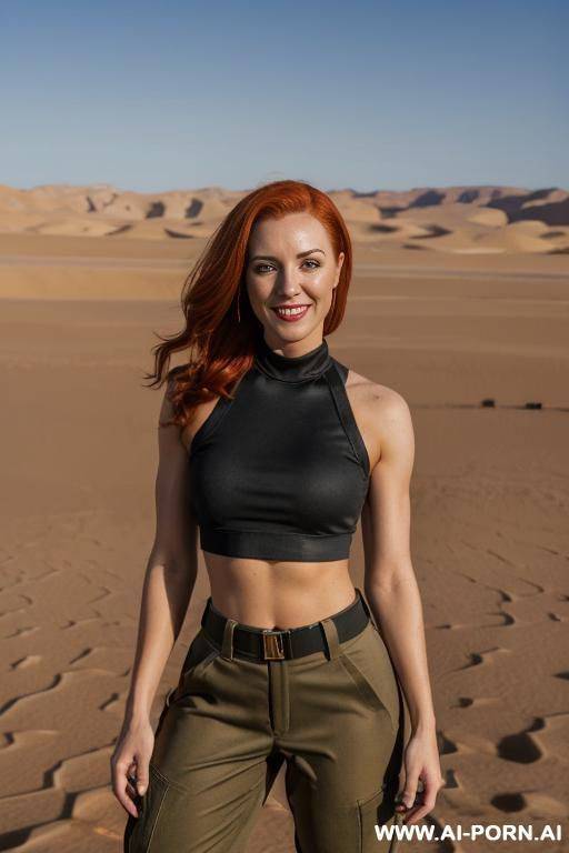 , thick red-head dom. giving seductive smile with pants off - #main