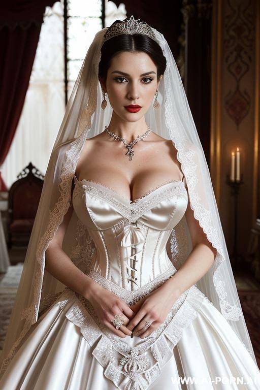 tight clothes, silk, silk clothes, frill, frilly clothes, frilly, overflowing cleavage, silk robe, silk cape, white corset - #main