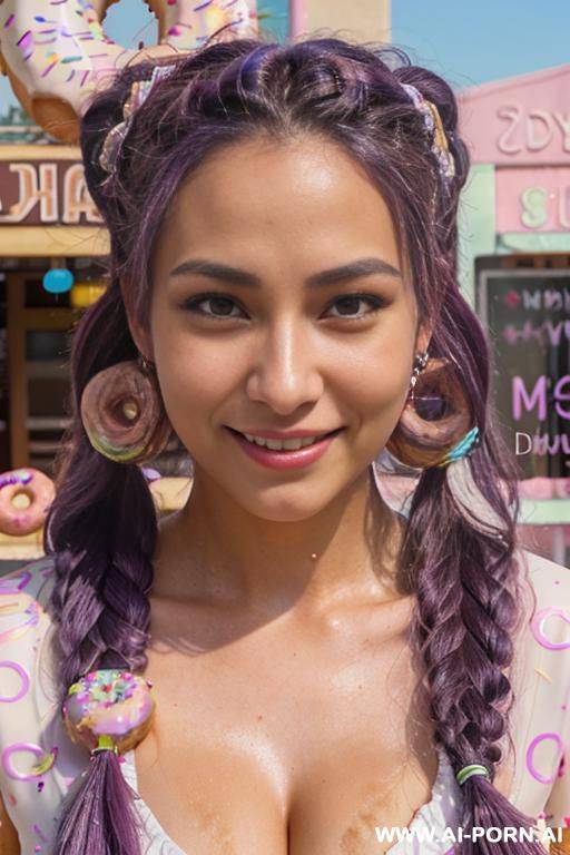 close!, immersive expression, lovingly craving russian, flowing wavy purple hair, closeup in luxurious clothes, she is tanned!, pleasure, real-life sei-ra sodes-hiro! - #main