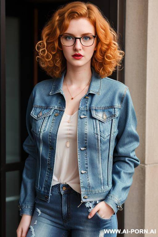 (thick rimmed glasses) (denim jacket) - #main
