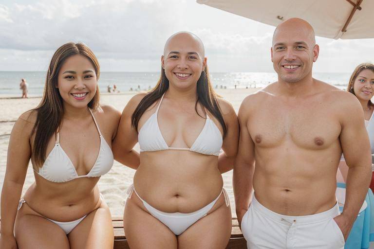 selfie, selfshot, beach festival, summer party. a fat chubby shorty filipina milf is posing with a tall handsome fit american man. she has blonde highlights in her hair. the woman is sitting. - #main