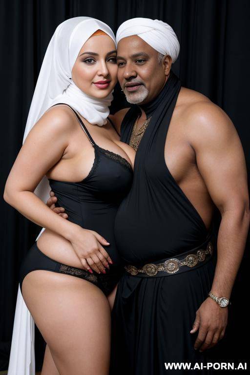 curvy russian thick milf with huge boobs wearing hijab hugged from old indian magician black man - #main