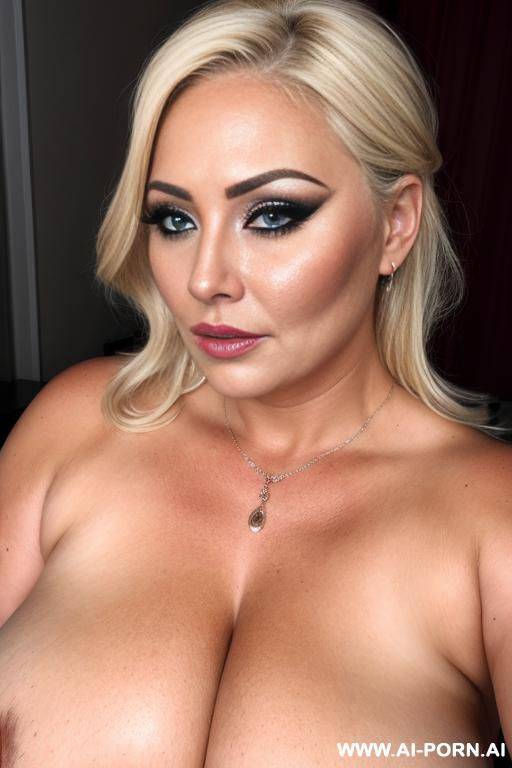 photo realistic, chubby blonde milf, massive tear drop breasts, sexy make up, - #main