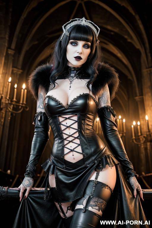 ((dark fantasy))), (((beautiful gothic bride))), (((saggy teardrop tits))), (((leather dress))), (((direct eye contact))), (((tight head to thigh view))) red yellow orange dégrad colors - #main