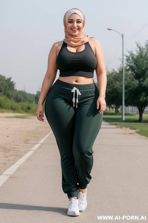 smiling curvy russian thick wearing hijab standing bottomless - #main