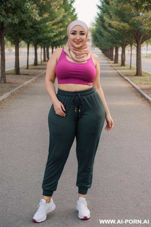 smiling curvy russian thick wearing hijab standing in jim - #main