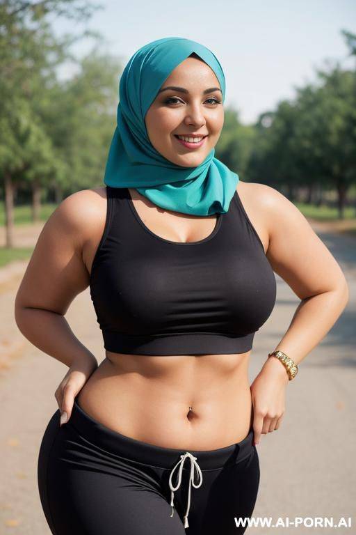 smiling curvy russian thick wearing hijab standing, side view - #main