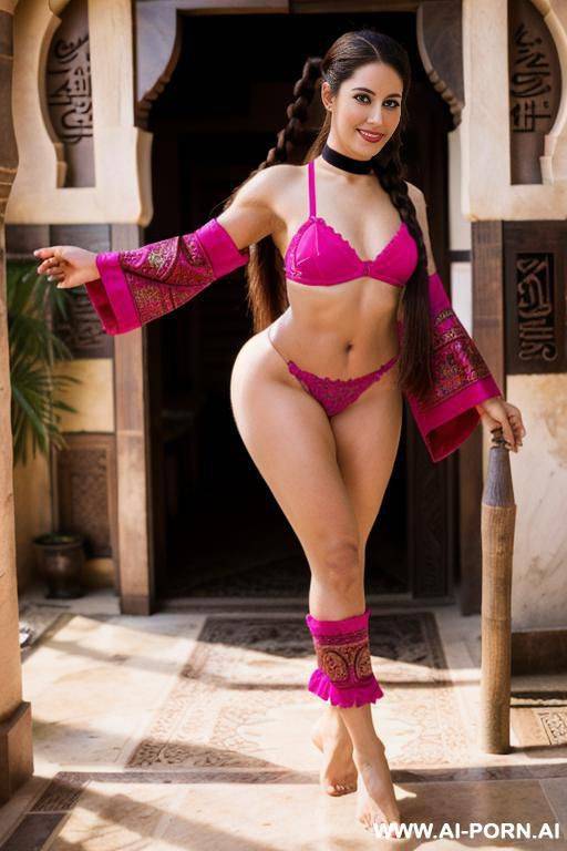 (shelf bra) (choker) kneeling with legs spread showing naked shaved vagina. - #main