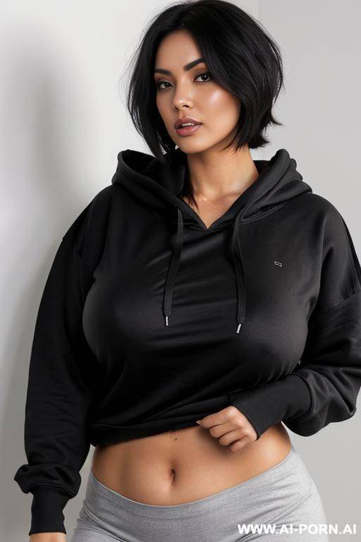 gigantic, oversized, perfect perky breasts. black hair. boobs falling out of her hoodie. boobs popping out of her t-shirt - #main