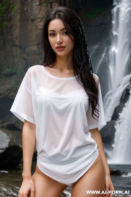 (under waterfall) (wet white t-shirt) - #main