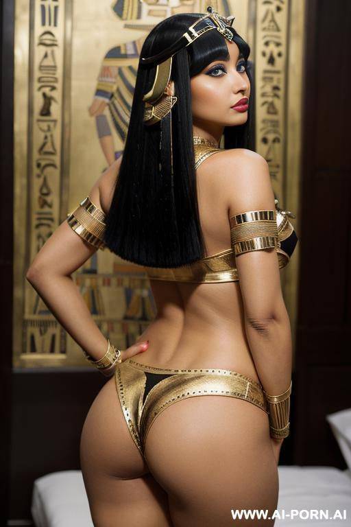 egyptian princess, big ass, big hips, sexy panties, from behind view, royal bedroom, hands on hips, sexy makeup - #main