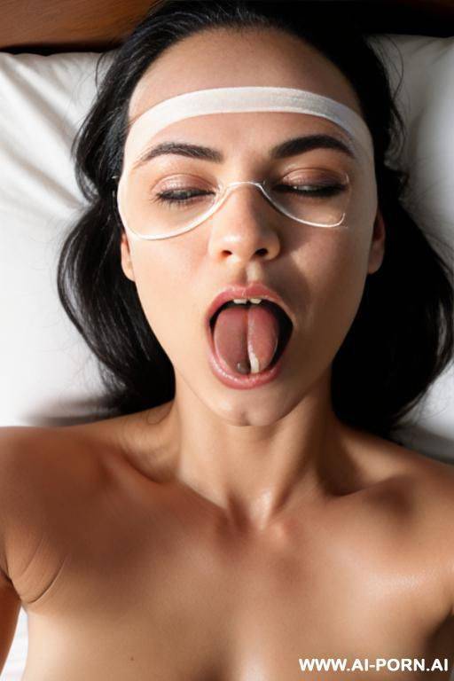 man wearing blindfold, mouth open, tongue sticking out, laying down - #main