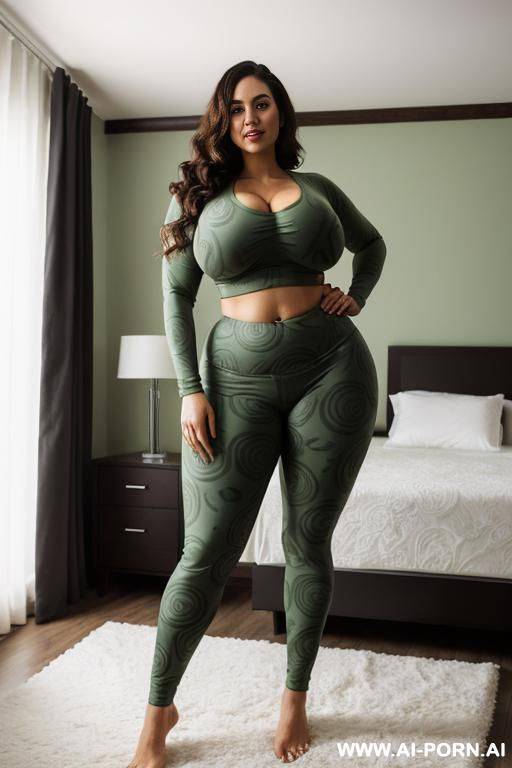 green pattern yoga pants, white long sleeve crop top - #main