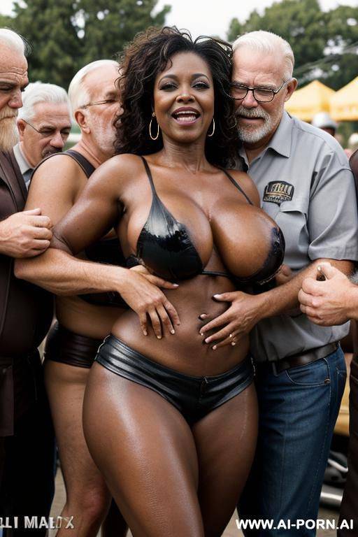 ((((next many oldmen hugging tits)))) at dusk at the outdoor motorcycle coustom festival pretty african milf woman on stage bathes in beer a lot of beer suds lot leather men looks at her - #main