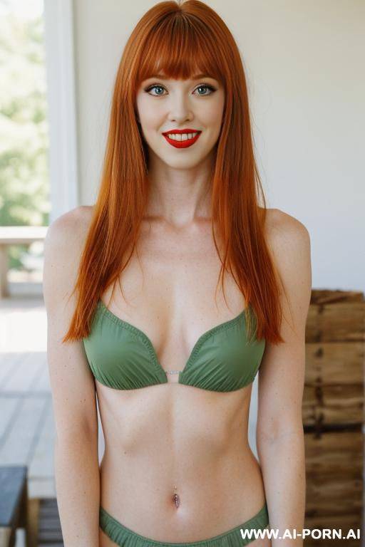 sexy american sister, beautiful long ginger hair, bangs, gorgeous green eyes, pretty make up, nice full natural breasts, stunning face, pretty delicate features, high cheek bones, red lips, full - #main