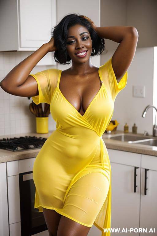 gorgeous celebrity, thick lips, beautiful eyes, lush hair, popstar, yellow, adjusting hair, (sexy pose) - #main