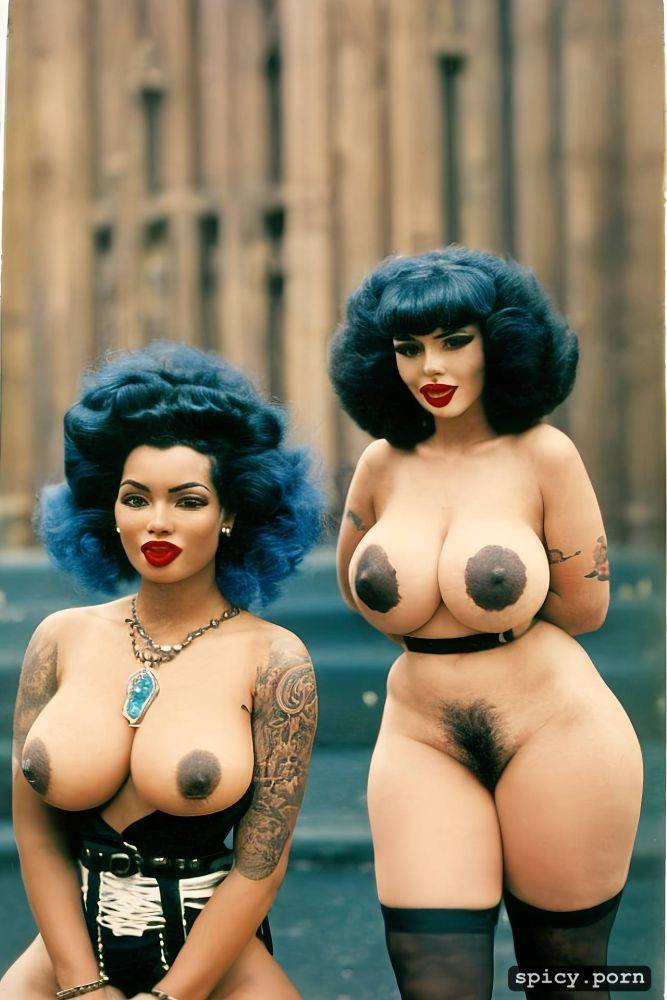 1950s, open mouth, very detailed face, big aereola, goth rockabilly pinup woman - #main