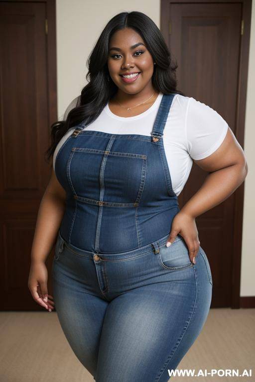very fat, ssbbw, obese, rotund, gorgeous black woman, thicc, hourglass body, beautiful smile, dark skin, long hair, very fat tummy, really big thighs, fat face, enormous hips, tight shirt, rolls, wearing apron - #main