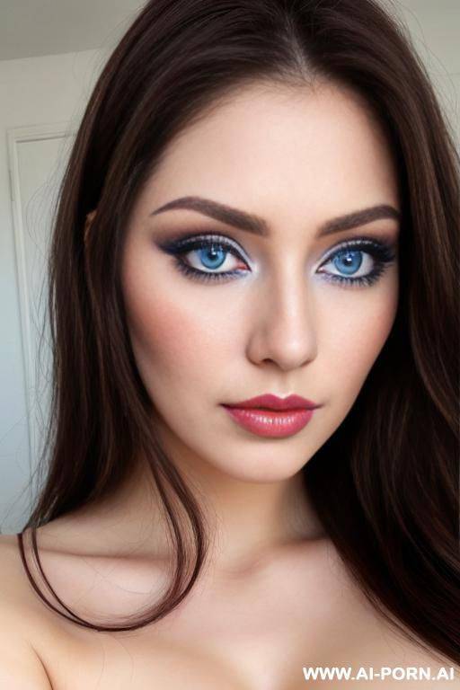 soft delicate features, full lips, big blue eyes, dark brown hair, beautiful soft make up, tear drop breasts, beautiful sister, natural big breasts, - #main