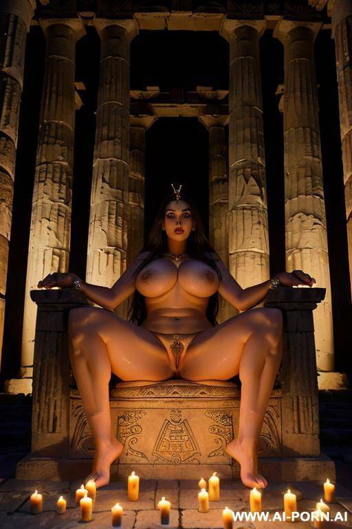 ((goddess on throne)) ((perfect body)) ((legs spread)) ((large athletic build)) ((in athen clothes)) ((bare very huge heavy four tits)) ((in the dark temple of athen with candles)) ((wide big ass)) ((dominant pose)) ((camera looks from below)) - #main