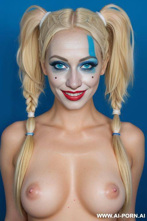 very clown painted face, smiling, blue eyes, eye contact - #main