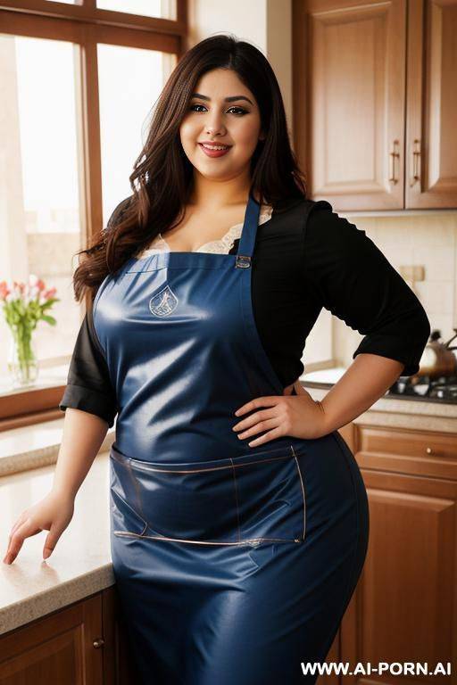 pretty face chubby clothed big ass wide hips full body view oiled, very plump, happy, huge thighs, tight apron, very pretty - #main