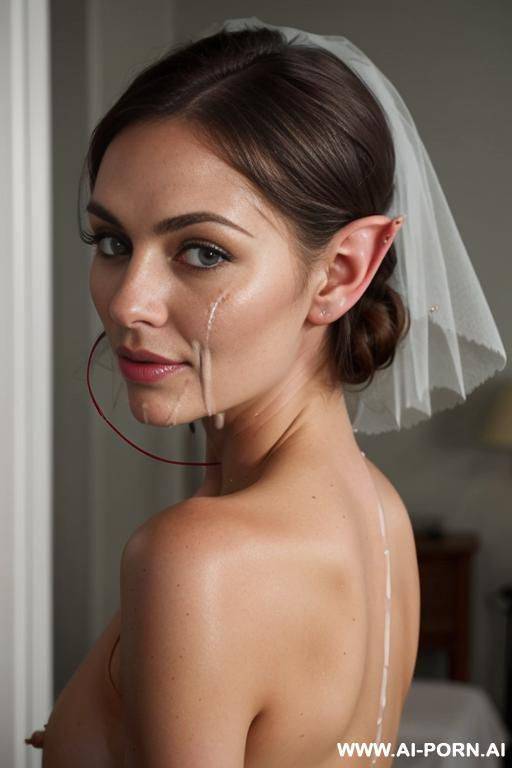 elven woman, elf, perfect face, detailed face, high cheeks bones, thick fit, green eyes, cumshot, facial, wedding veil, toned body, pointy ears, elven ears, arched back - #main