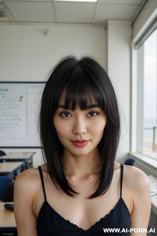 sexy asian woman, seductive, mind controlled in lab, sly smile, - #main
