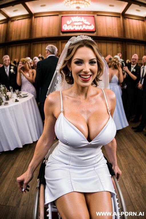 ((((view fish eye lens view)))) ((((medium full shot)))) ((((wheelchair oldman behind )))) at de wedding celebration ((((bend over dancing)))) pretty face italian wife on stage bathes in beer a lot - #main