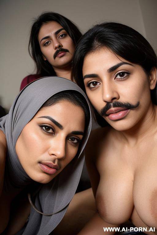 two lesbian milfs with a mustache wearing only a hijab with hairy pussy and hairy chest - #main