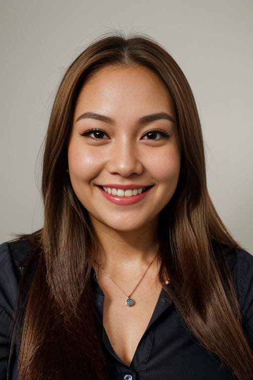 (((face closeup))), (((wide face))), (((adjusting hair))), (((extremely long hair))), looking at viewer, front facing, ((headshot)), front view, a chubby shorty filipina milf is modeling in a studio. - #main