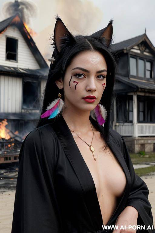 face, sexy, beautiful, ((face painting)), ((bikini as seashell)), ((tattoo roses)), ((eyes shw)), ((angel wings)), ((rainbow hair)), ((long bu hair)), ((wind)), (( cat face)), (( cat ears)), (((feather - #main