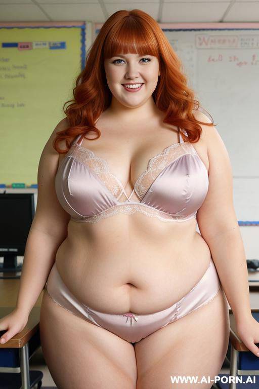 full body photo shot, about at classroom, so fat bbw teacher, wearing a sexy and hot colorfull silk lingerie, fat bbw and thick - #main