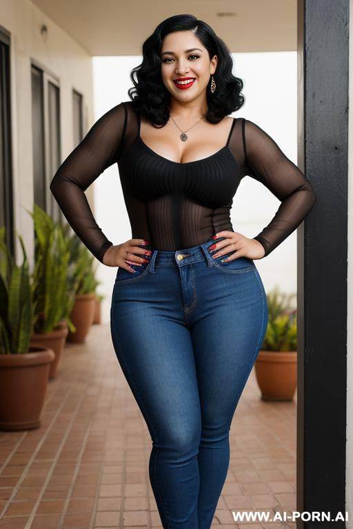 ditzy beautiful mexican, hourglass figure, tight jeans, very wide hips - #main