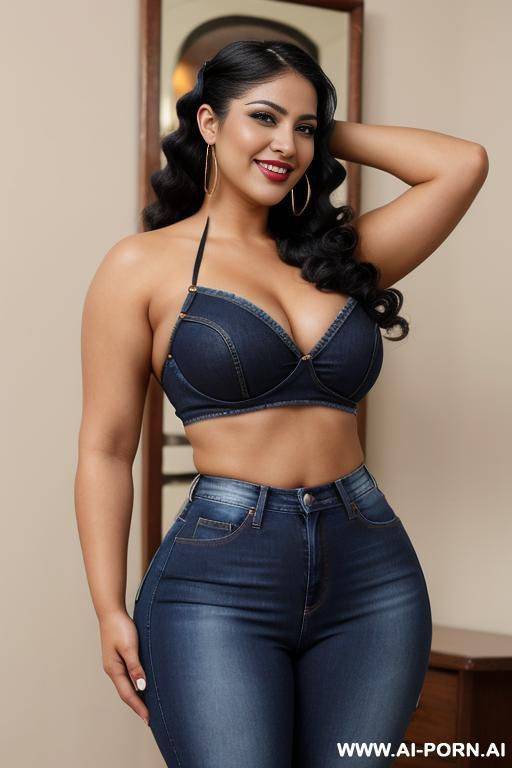 ditzy beautiful mexican, hourglass figure, tight jeans, very wide hips, gorgeous face, long hair, hypnotized, thicc - #main